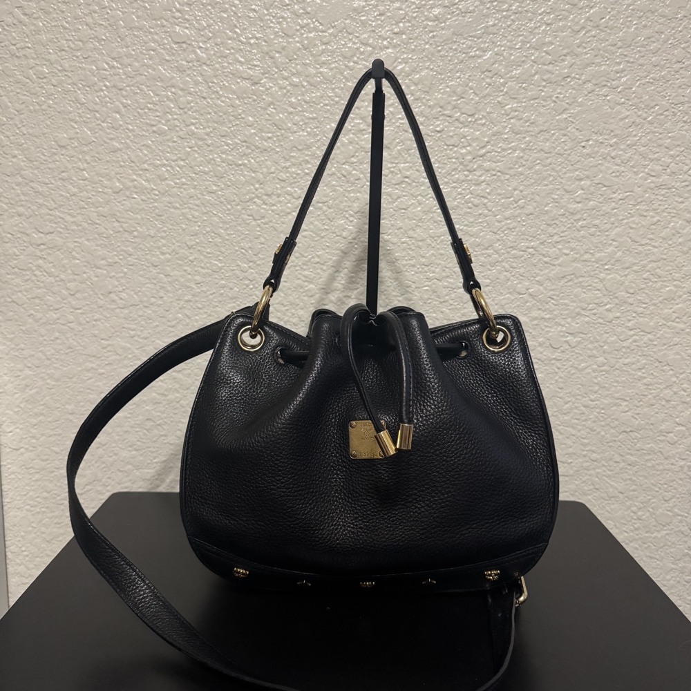 MCM Black Leather Shoulder Or Crossbody Bag